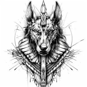 Anubis wolf like tattoo design in black and grey