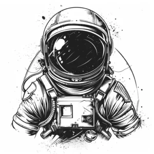 Astronaut head and top body tattoo design in black