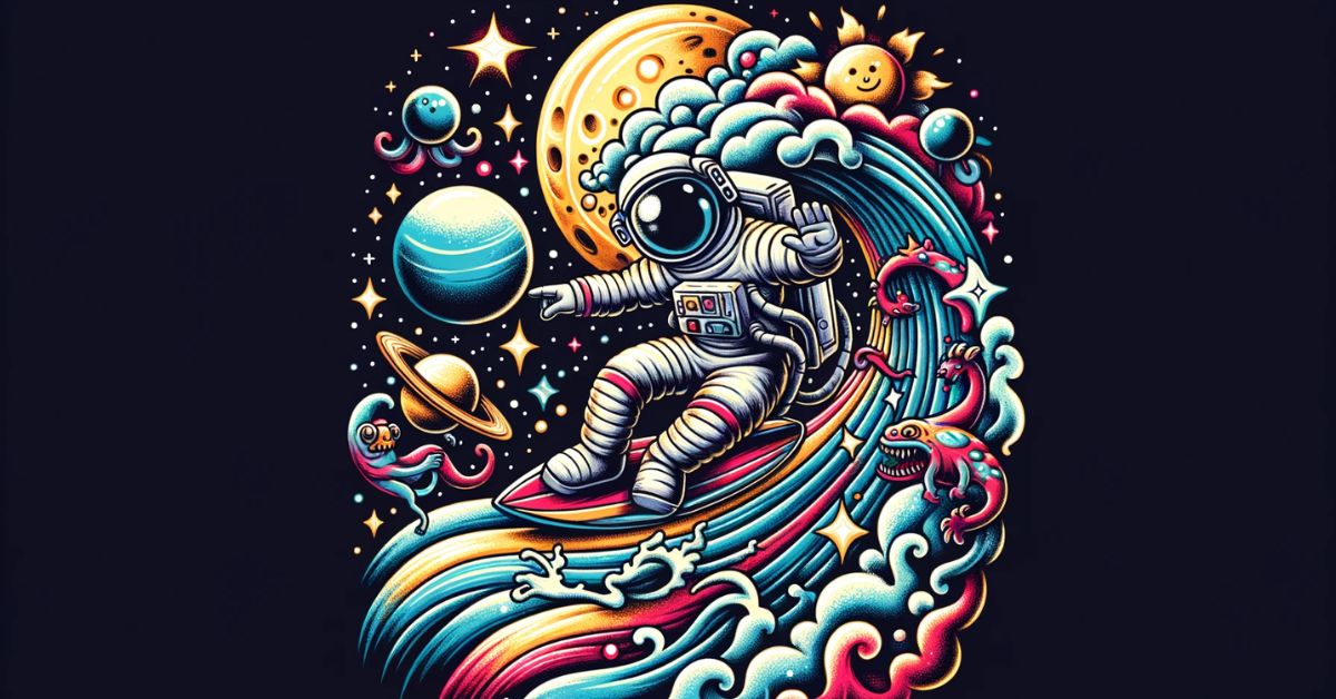 Astronaut surfing in space tattoo idea