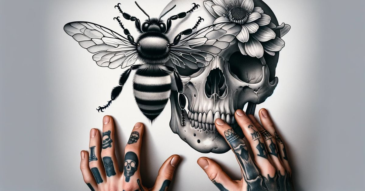 Bee and skull tattoo design