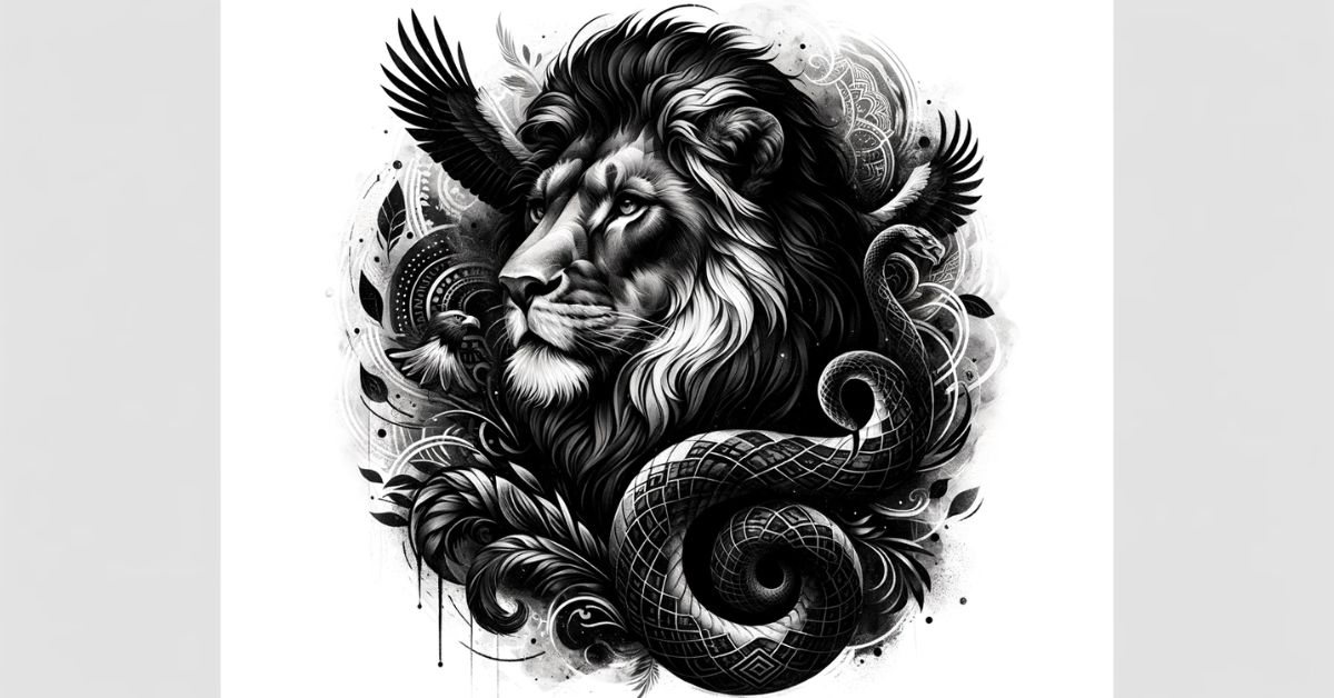 Black and grey lion tattoo design