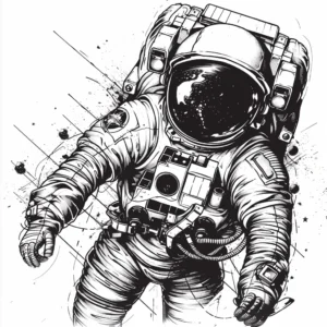 Detailed astronaut top body tattoo design with line and dot work in black and grey
