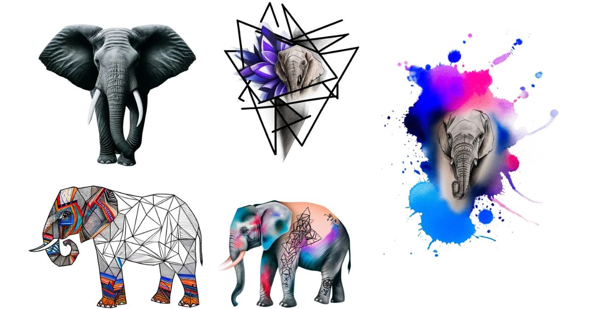 Different elephant tattoo styles