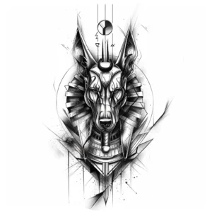 Egyptian Anubis head tatoo design in grey and white with geometrical lines