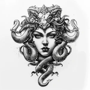 Medusa head with skull