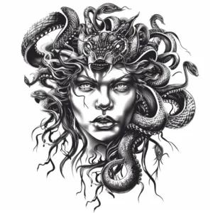 Medusa head with snake head realistic tattoo design
