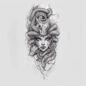 Medusa with seductive eyes and dragons