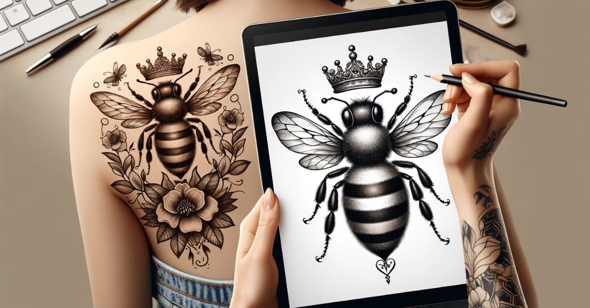 Queen bee tattoo design on womans back