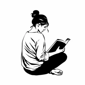 Simple black tattoo of a woman sitting and reading a book