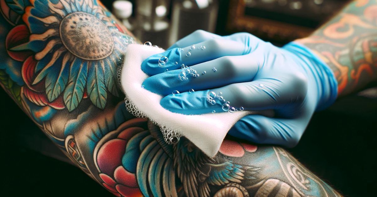 Tattoo being cleaned