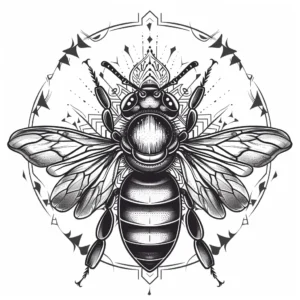 bee tattoo design with patterns in black and grey