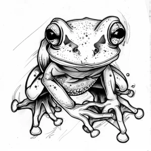 frog tattoo design from the front in black and grey style