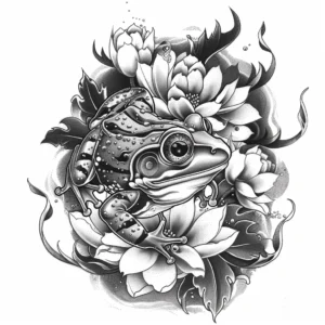 japanese frog tattoo design with stribes in black and grey