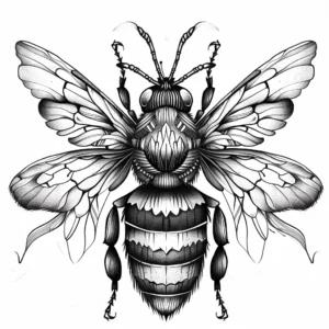 realistic bee tattoo design from above in black and grey