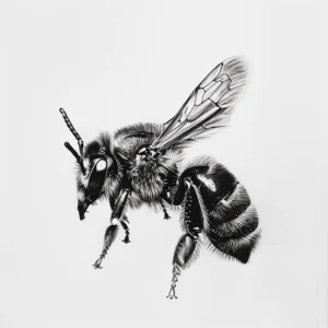 realistic bee tattoo design seen from the side on black and grey