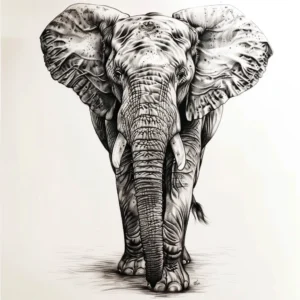 realistic elephant from the front tattoo design in black and grey