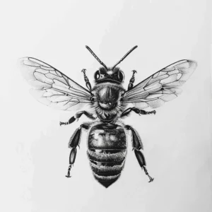 ultra realistic bee tattoo design seen from above in black and grey