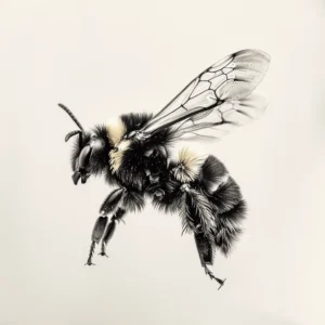ultra realistic flying bee tattoo design seen from the side on black and grey