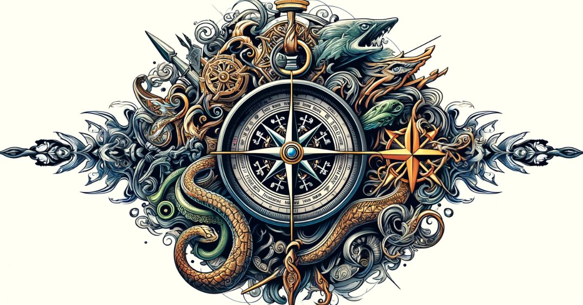 Cultural and mythological compass tattoo
