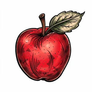 Old school apple tattoo in red and green color