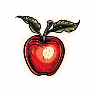 Old school small apple tattoo in red and green color