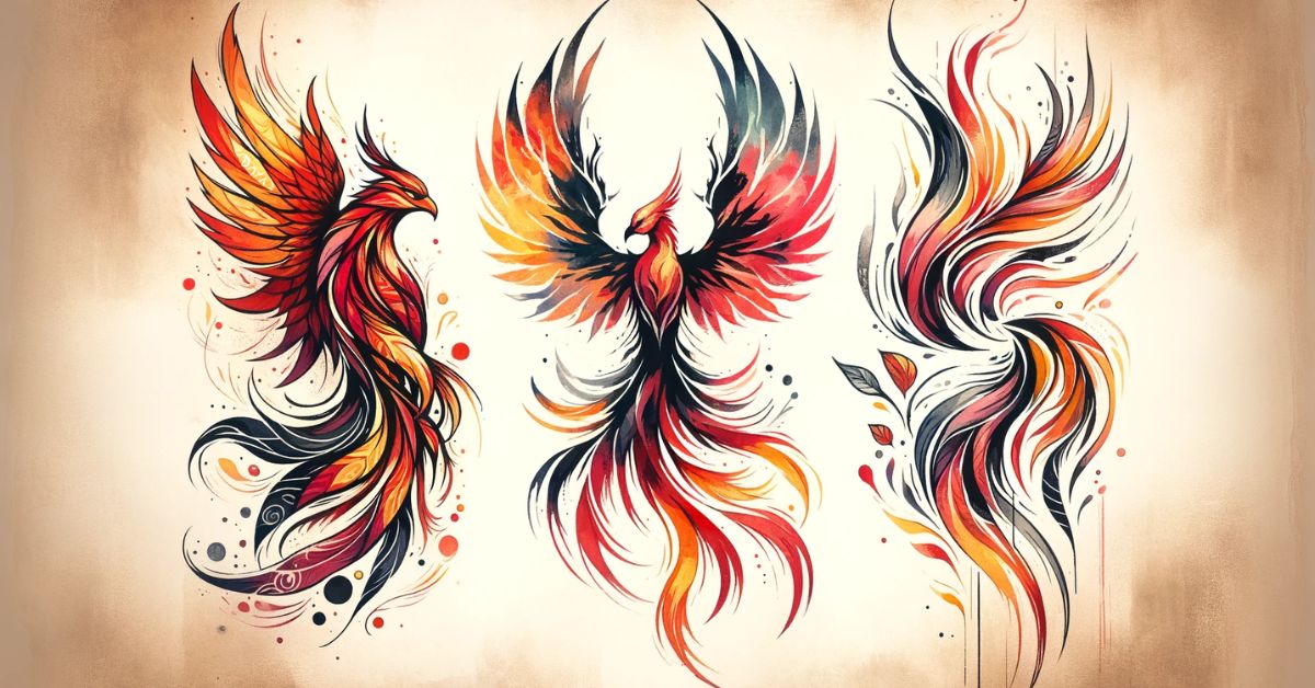 Tribal and watercolor phoenix tattoo designs