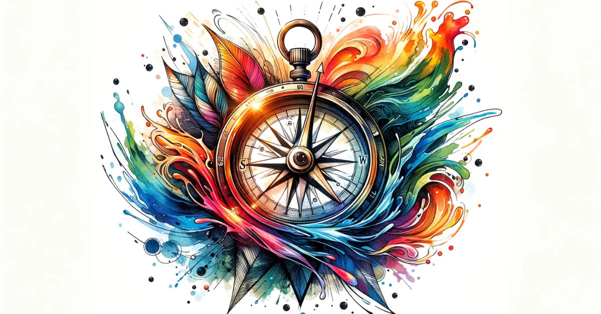 Watercolor compass tattoo