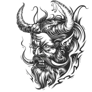 devil head tattoo with beard and horns tattoo design in black and grey