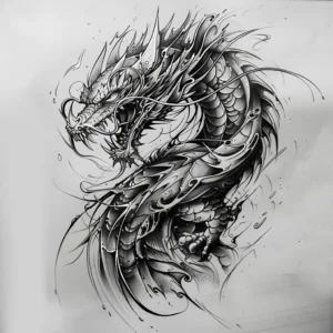 fierce dragon top tattoo design in black and grey