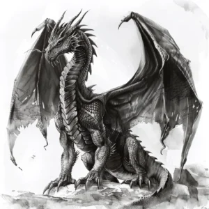 majestic dragon sitting on a cliff tattoo design in black and grey