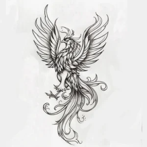 phoenix with spread wings tattoo design in black and grey