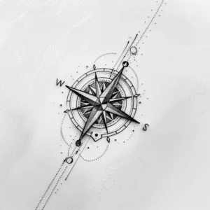 simple compass tattoo design with dots in black and grey
