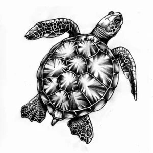 simple turtle tattoo design seen from above moving to the right in black and grey