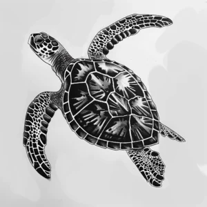 swimming turtle tattoo design seen from above in black and grey
