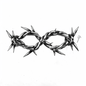 Barbed wire infinite symbol tattoo design in black and grey