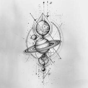 Geometrical microrealism tattoo design of alligned plantes with dots and line work in black and grey