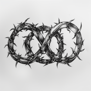 Infinite symbol of barbed wire with extra circle tattoo design in black and grey