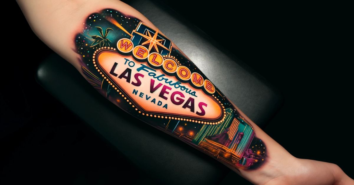 Las Vegas sign arm tattoo