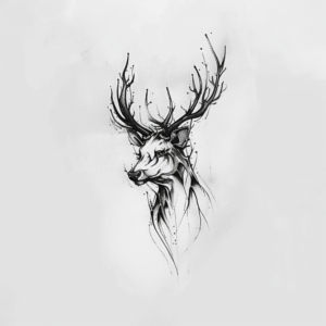 Minimalist deer buck animal tattoo design in black and grey and dotwork
