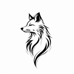 Minimalist fox wolf animal tattoo design in black seen from side