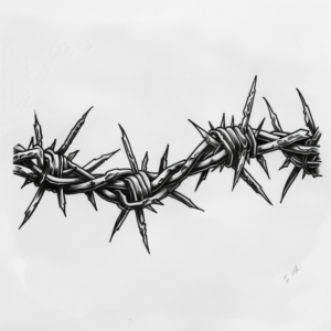 Thick crude barbed wire tattoo design with spikes in black and grey