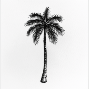 Minimalist palm tree tattoo design in black and grey
