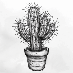 Simple cactus in pot tattoo design in black and grey