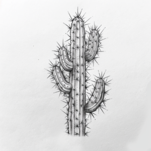 Tall cactus with four arms tattoo design in black and grey