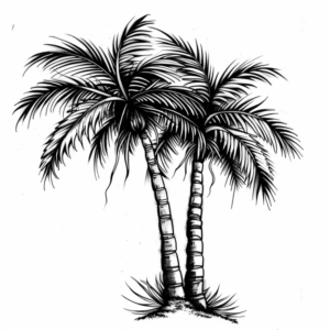 Two palm trees standing side by side tattoo design in black and grey