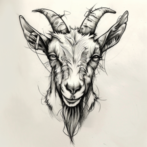 Young goat head tattoo design with small horns in black and grey