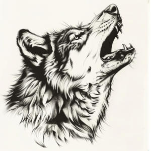 howling wolf head tattoo design in black and grey