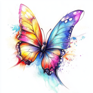 Beautiful colorful butterfly tattoo design in water colors with red, yellow, blue and purple